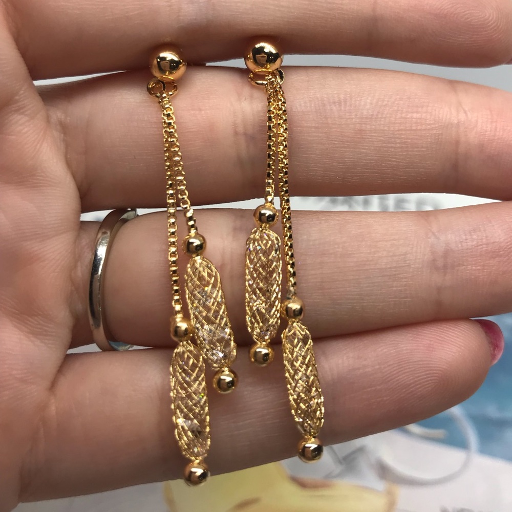 Gold Plated Drop Earrings - Picture 2 of 5